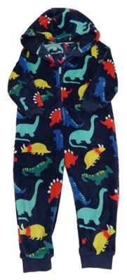 Tmavomodrá chlpatá kombinéza s dinosaury kapucňou M&S