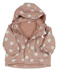 Světlerůžová puntíkatá šusťáková zateplená bunda s kapucí H&M