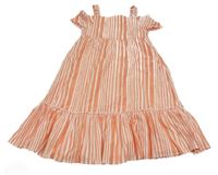 Lososovo-bílé pruhované plátěné šaty Yigga