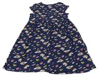 Tmavomodré bavlnené šaty s obrázkami