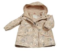 Světlerůžová třpytivá nepromokavá zateplená bunda se zvířátky a kapucí Next