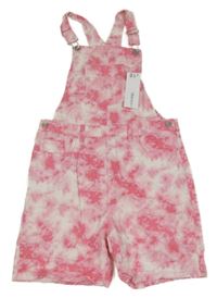 Nové - růžovo-bílé riflové laclové kraťasy George