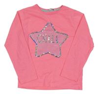 Neonově růžové triko s hvězdou a flitry