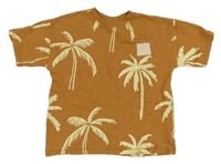 Hnedo-béžové tričko s palmami Zara