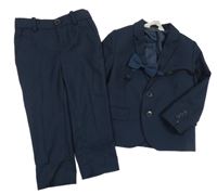 3 set - tmavomodré slavnostní kalhoty + tmavomodré sako + tmavomodrý motýlek H&M