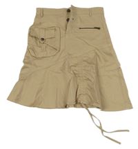 Béžová plátenná elastická sukňa