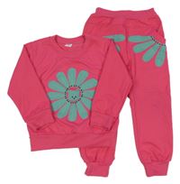 2 Set - Fuchsiová mikina s květem + tepláky s květy 