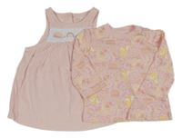 2 Set - Růžové triko s liškami + šaty s ježkem 
