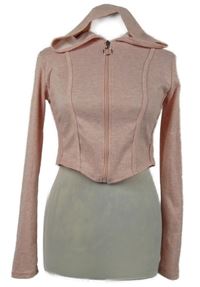 Světlerůžová propínací crop mikina s kapucí 