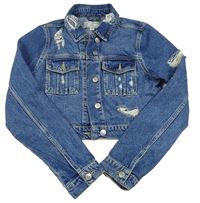 Modrá rifľová crop bunda s vyšúchaním Denim Co.