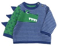 Modrý pruhovaný sveter s dinosaurom Mothercare