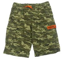 Khaki army riflové cargo kraťasy s nápisem Y.F.K.
