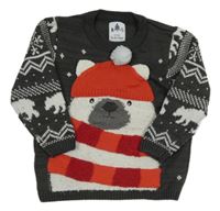 Tmavošedo-vzorovaný sveter s ledním medvěďom George