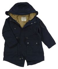 Tmavomodrá šusťáková zateplená parka s kapucí Zara