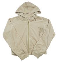 Béžová plyšová prepínaci crop mikina s kapucňou