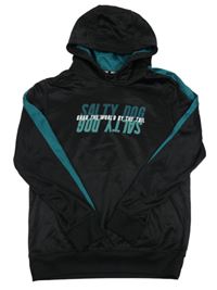 Černo-smaragdová sportovní mikina s nápisem a kapucí 