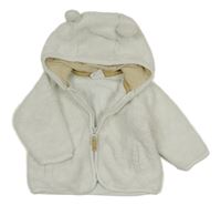 Biela chlpatá podšitá prepínaci mikina s kapucňou s uškami H&M
