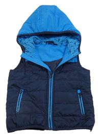 Modro-tmavomodrá šušťáková zateplená vesta s kapucňou Impidimpi