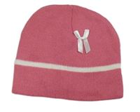 Ružová pletená čapica s proužkem a mašlou