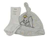 2set - Šedá sametová čepice s Dumbem + žebrované ponožky - nové