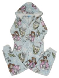 Svetlomodrá chlpatá kombinéza s Frozen a kapucňou Disney