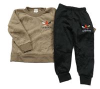 2Set - Hnědá žebrovaná plyšová mikina + tepláky Adidas