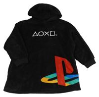 Černá chlupatá oversize mikina s logem a kapucí - PlayStation