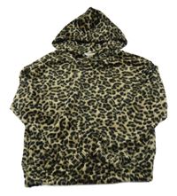 Hnedo-čierna leopardí plyšová mikina s kapucňou Only
