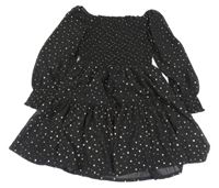 Černé šifonové šaty s hvězdami a žabičkováním M&S