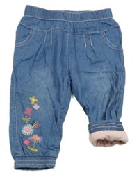 Modré podšité riflové cuff kalhoty s květy George