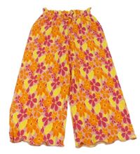 Broskvové rebrované culottes nohavice s kvietkami Primark