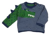 Tmavomodro-svetlomodrý pruhovaný sveter s krokodílom Mothercare