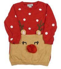 Červeno-béžové svetrové šaty se sobem Primark