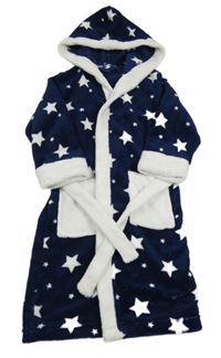 Tmavomodro-bílý hvězdičkovaný chlupatý župan s kapucí Lupilu 