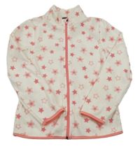 Bílo-růžová fleecová propínací mikina s hvězdičkami In Extenso