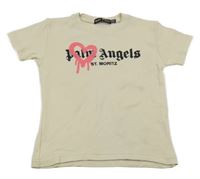 Béžové tričko s nápisom a srdiečkom Palm Angels