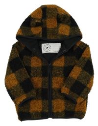 Béžovo-čierna kockovaná huňatá podšitá bunda George