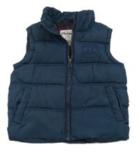 Tmavomodrá šusťáková prošívaná zateplená vesta s výšivkou Rebel