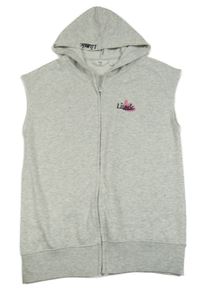 Sivá melírovaná tepláková vesta s nápisom a kapucňou H&M