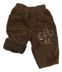 Hnedé menšestrové zateplené nohavice s psíkom