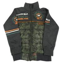 Šedo-army teplákovo/šusťáková bundomikina s nápismi