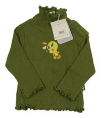 Nové - Olivové žebrované triko s Tweetym 