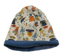 Béžovo-tmavomodrá čapica s robotmi Alana