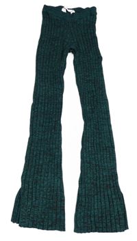 Zeleno-čierne melírované rebrované flare nohavice H&M