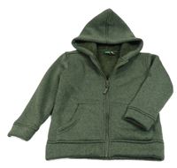 Khaki melírovaná pletená zateplená mikina s kapucí