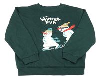 Tmavozelená mikina so sněhuláky Primark