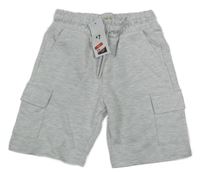 Nové - Sivé melírované teplákové cargo kraťasy F&F