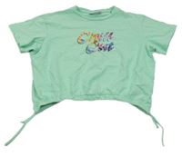 Svetlozelené crop tričko s nápisom