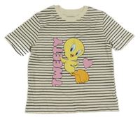 Smetanovo-čierne pruhované tričko s Tweetym