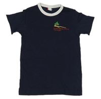 Tmavomodré tričko s bílým lemem a výšivkou Clique